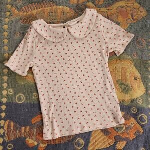 H&M Cherry Print Peter Pan Collar Cotton Ribbed Top